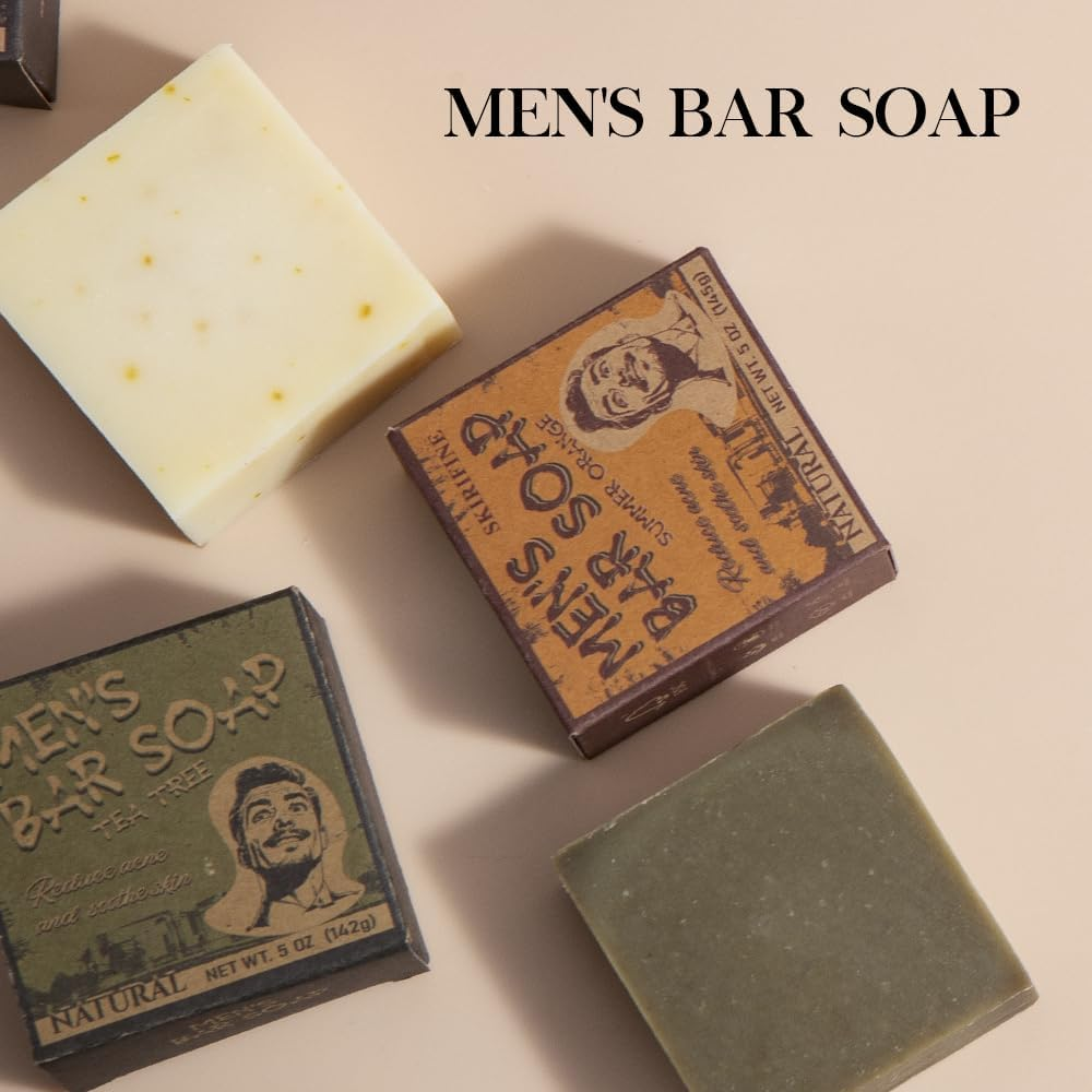 Natural Bar Soap for Men - 5Oz X 3 Bars Variety Pack, Men'S Bar Soap Made from Natural Oils, Acne Relief & Skin Cleansing - Australian Tea Tree, Summer Orange, Coconut Milk image number 3
