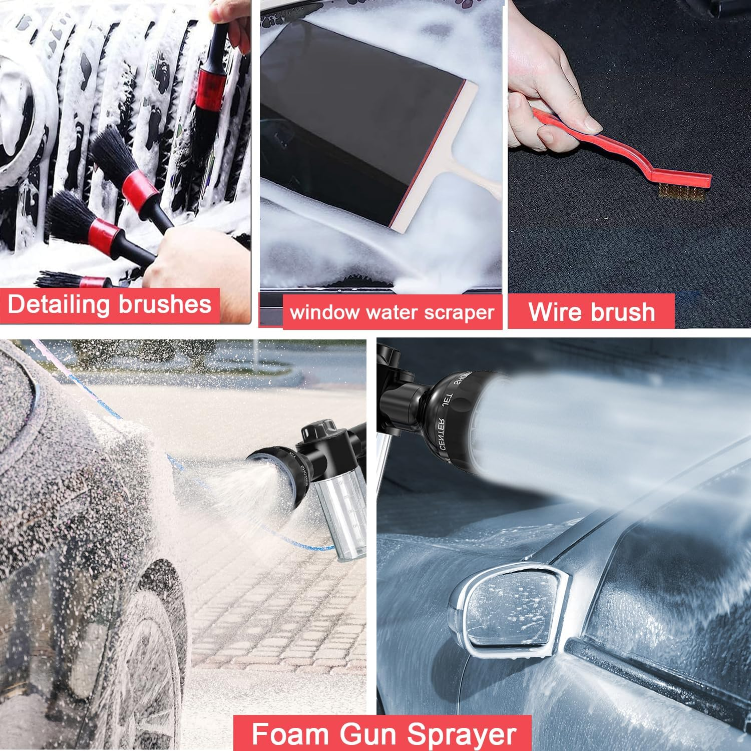 LIANXIN Car Wash Kit -Car Wash Cleaning Kit Car Interior Detailing Kit with Car Wash Foam Gun,Microfiber Sponge Car Care Kit,Tire Brush, Car Wash Kit with Foam Gun, Grey (QJB-30) - Grey image number 6