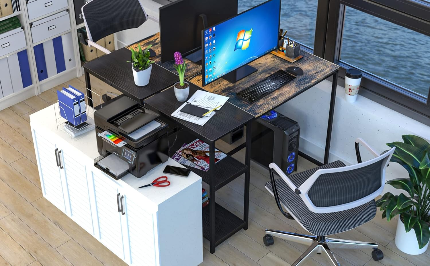 Large Gaming Desk, Gaming Table, PC Gaming Workstation Home Office Desks with 2 Storage Shelves, Space-Saving, Easy to Assemble, 100X50X74.5Cm, Brown image number 4