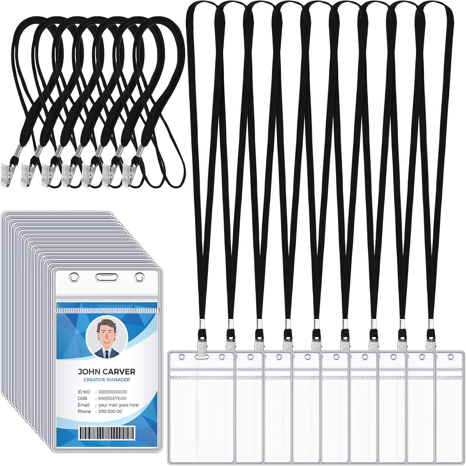 Marspark 100 Pcs Name Tag Lanyards with ID Holder Lanyards for ID Badges Resealable Flat Neck Name Tag with Clip Waterproof Plastic Clear Badges Bulk for School Office Supplies (Orange)