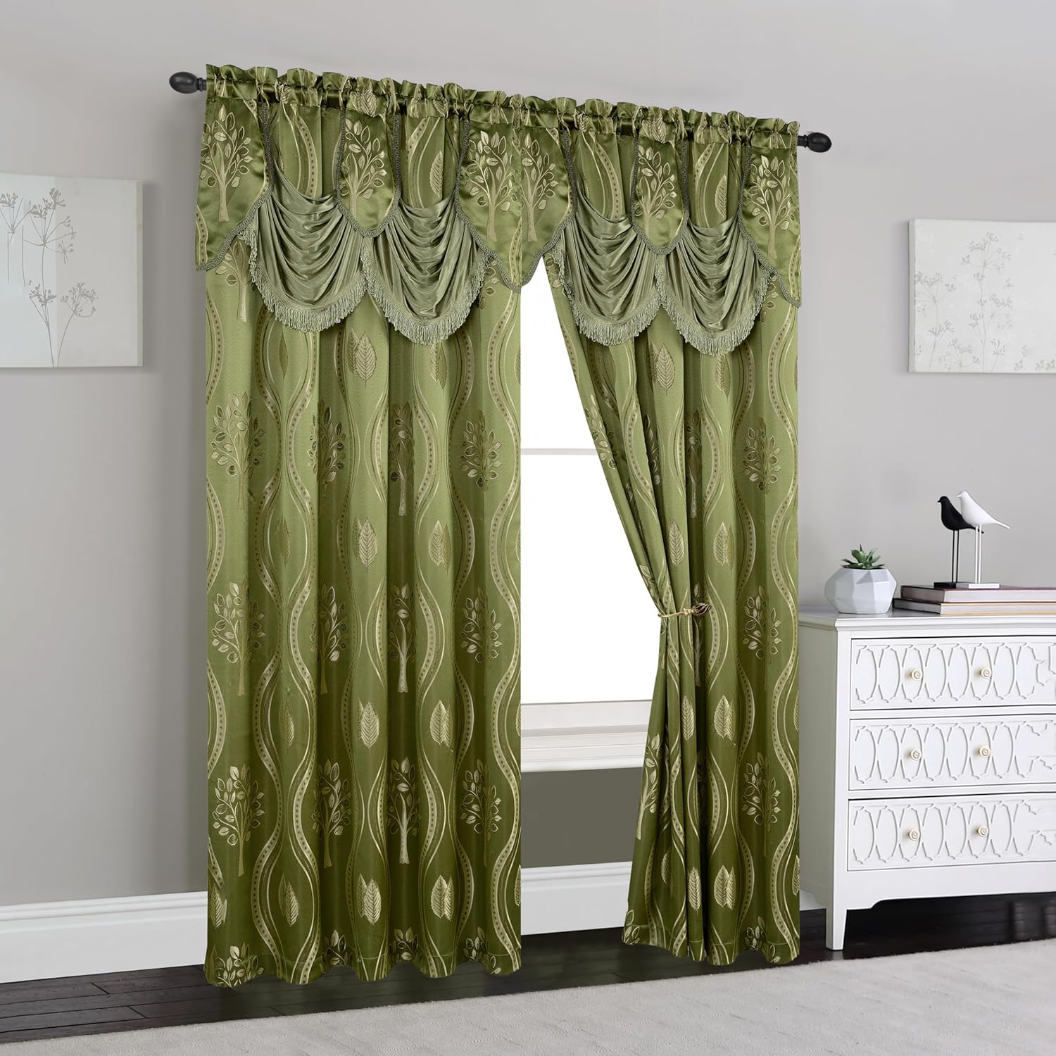 Elegant Comfort Aurora Jacquard Look Curtain Panel Set with Attached Valance 54" X 84 Inch (Set of 2), Sage image number 6