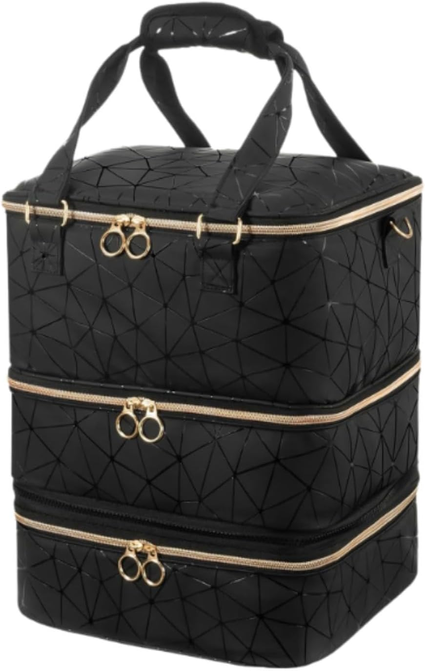 Perfk Nail Polish Organizer Detachable PU Leather Travel Nail Supplies Bag Three Layers Holds 84 Bottles for Nail Polish Nail Lamp image number 6