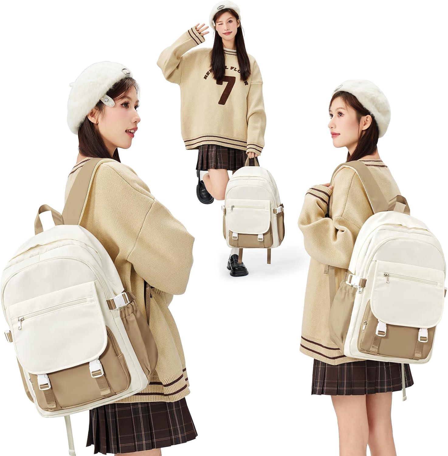 Backpack for Men Women - Beige  Khaki image number 5