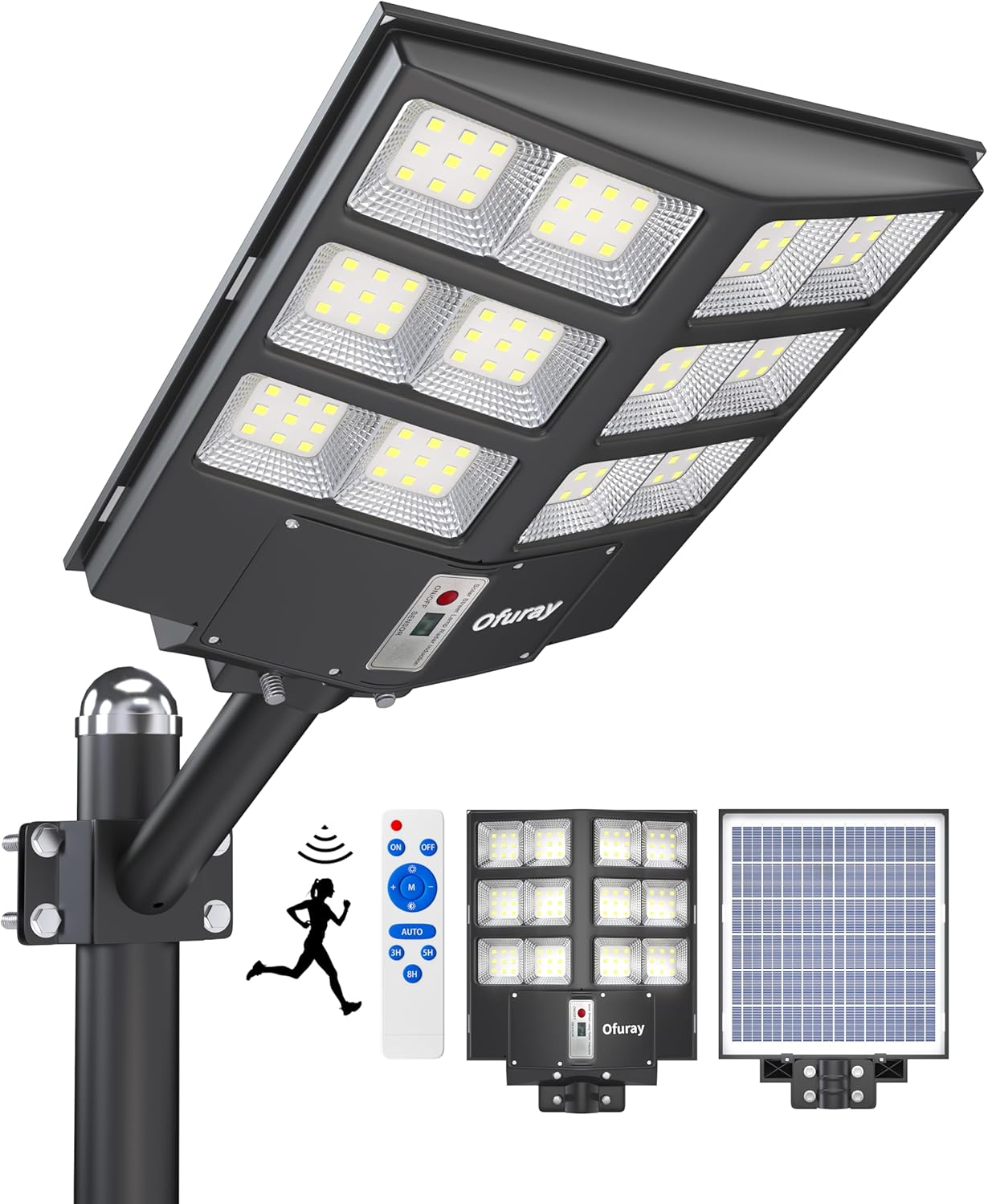 Ofuray 2000W Solar Street Lights Outdoor, 60000LM Commercial Solar Parking Lot Lights Dusk to Dawn 6500K,Ip67 Waterproof Security Flood Lights with Motion Sensor & Remote,For Yard, Garage, image number 5
