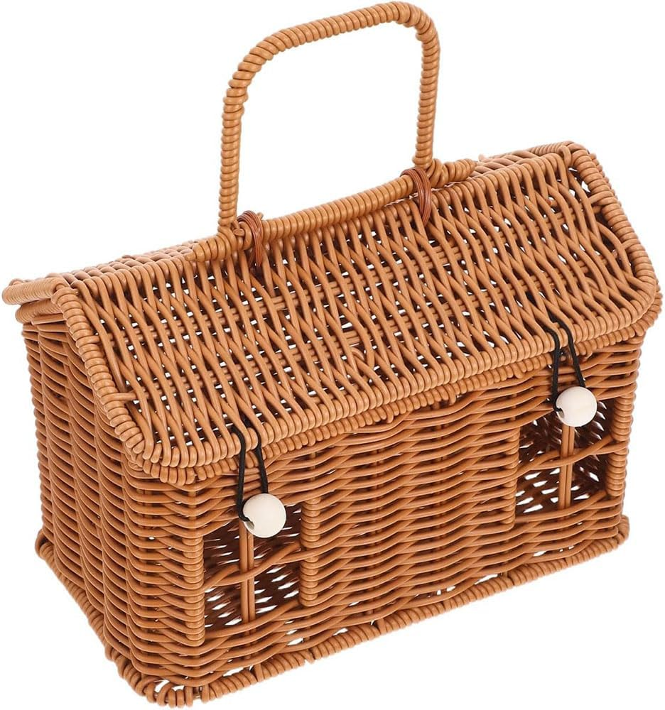 Handmade Rattan House-Shaped Storage Basket with Lid &ndash; Small Woven Dollhouse Organizer Bag for Toys, Home Decoration, and Photo Props image number 6