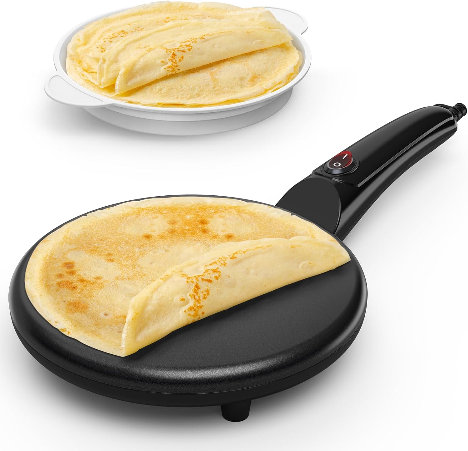 SNAILAR Crepes Maker, Electric Crepe Maker with Handle, Non-Stick Coating, Heating Surface with Diameter 20 Cm, 800 W, Automatic Temperature Control, Easy to Use, for Crepes, Pancakes and Taccos.
