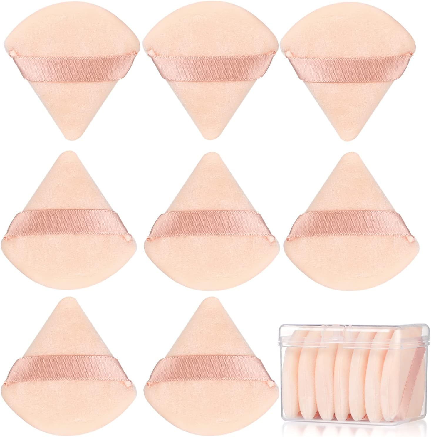 JASSINS Sponge Set of 8 Cotton Powder Puff Triangle Super Soft for Dry Wet Makeup Concealer Loose and Body Powder Foundation Blush Makeup Set (Pink)