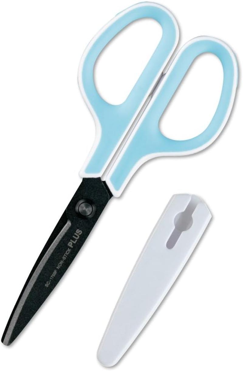 Plus Scissors SC-175SF Fit Cut Curved Fluorine Coated Memory Foam Grip White/Green 34-545 - Multicolor (White / Blue)