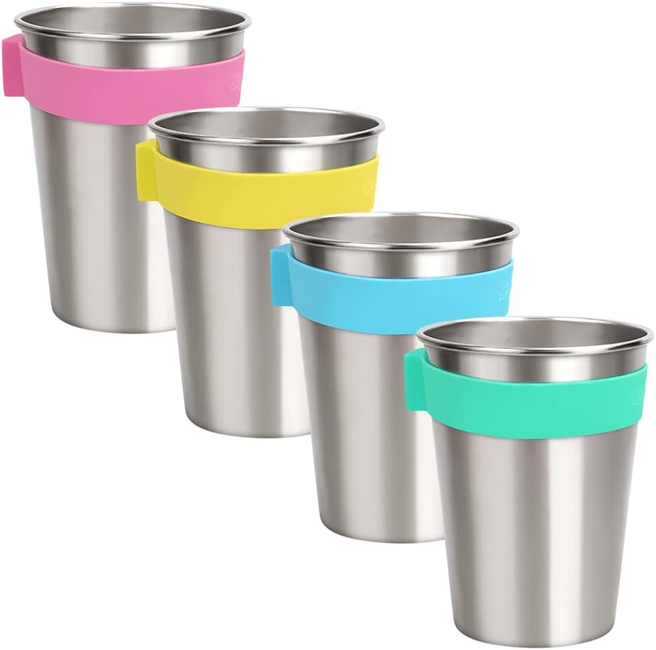 SOPHICO Magnetic Hanging Cups for Toddlers Kids and Adults, Hanging Cup on Fridge or Watercooler, for Independent Drinkers (Mix-12Oz, Stainless Steel)
