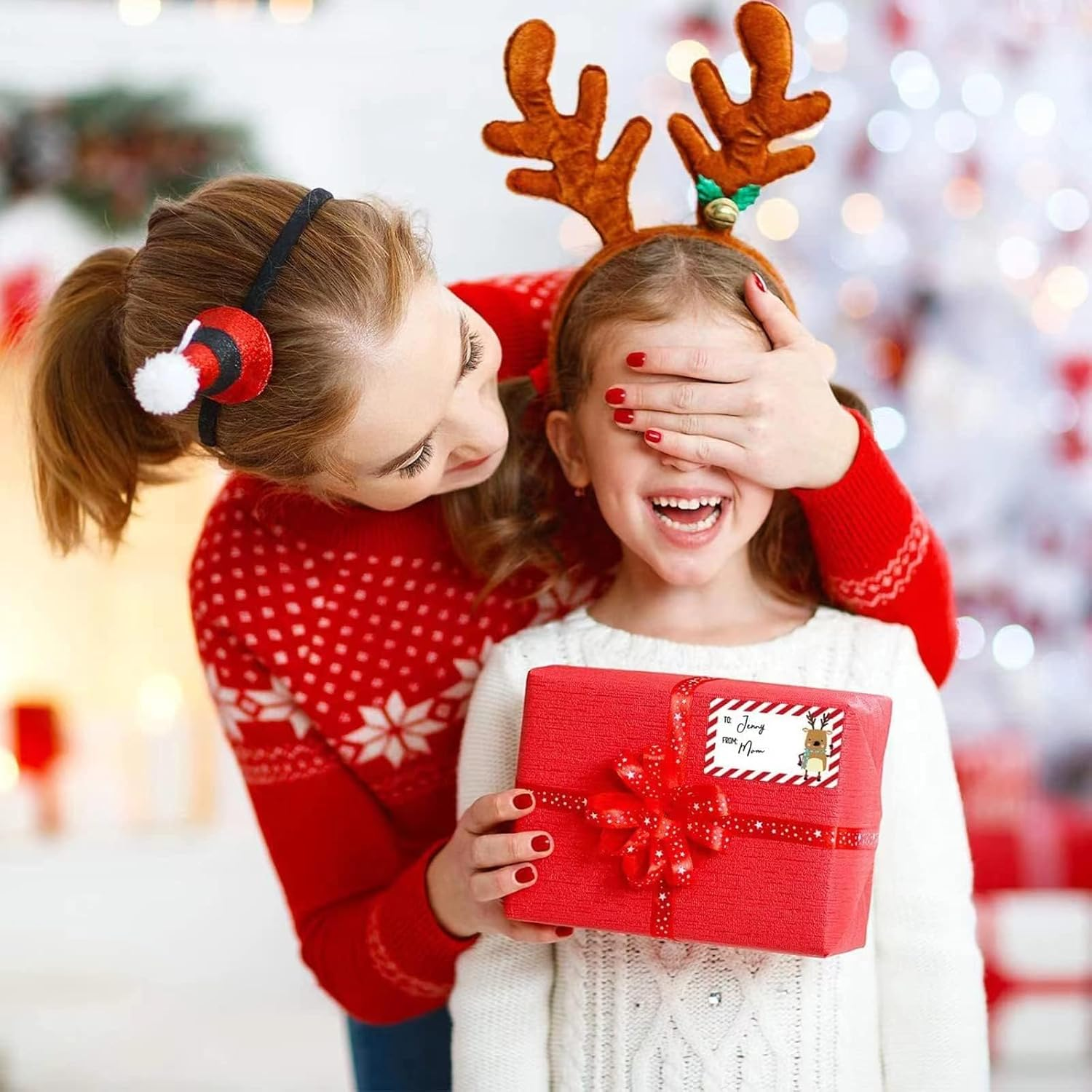 Christmas Tags Gift Stickers 500 Pcs &ndash; 3 X 1.6 Inch Self Adhesive Name Labels for Presents, Santa Design Baubles Wrapping Paper, the Gifts Holiday Tags for Christmas, Birthdays, Weddings, Party image number 2