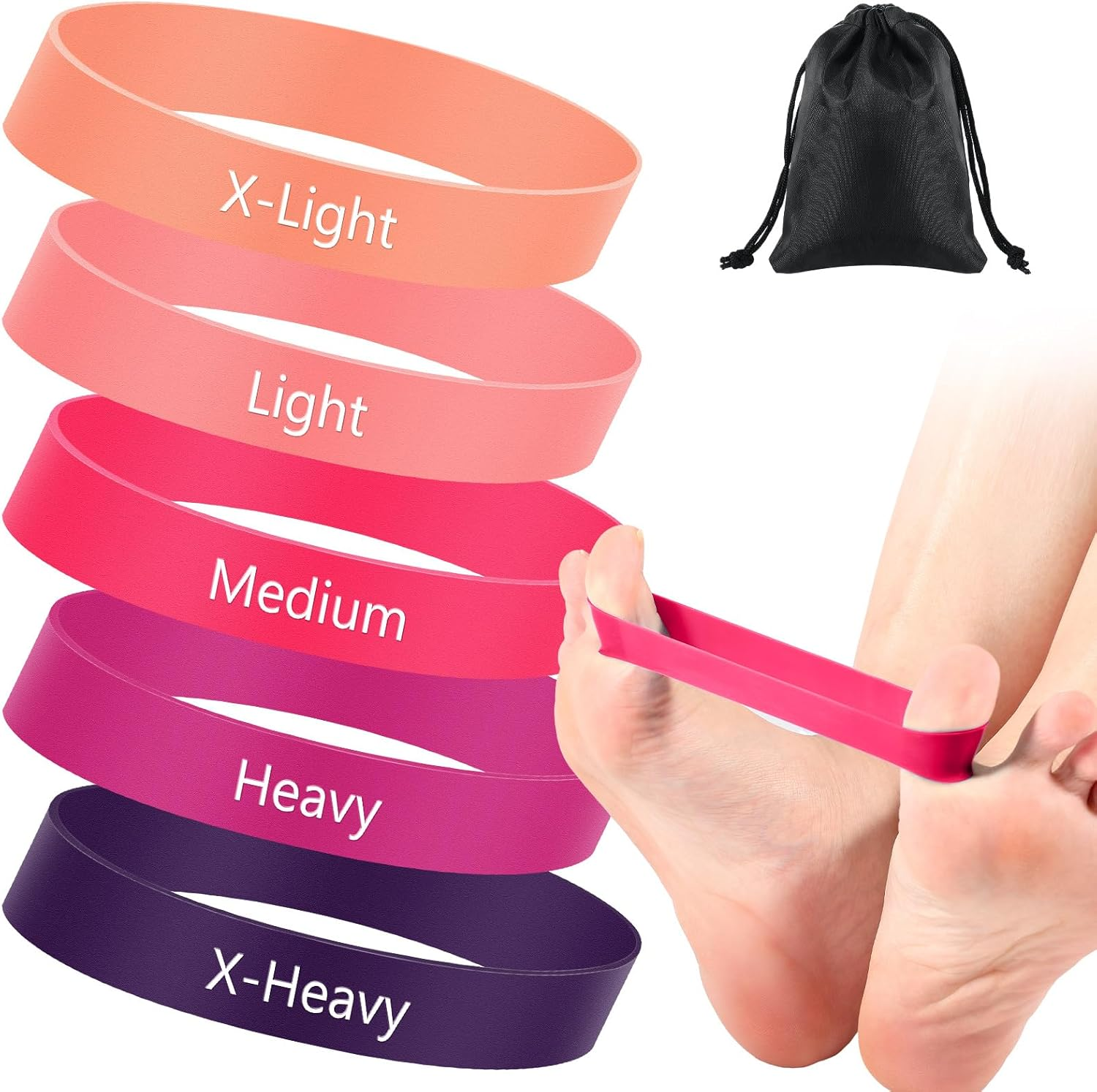 Set of 5 Toe Bands Toe Stretcher Bands Resistance Toe Bands with Carry Bag for Correct Alignment Ankle Exercise Foot Strengthening (Multicolor)