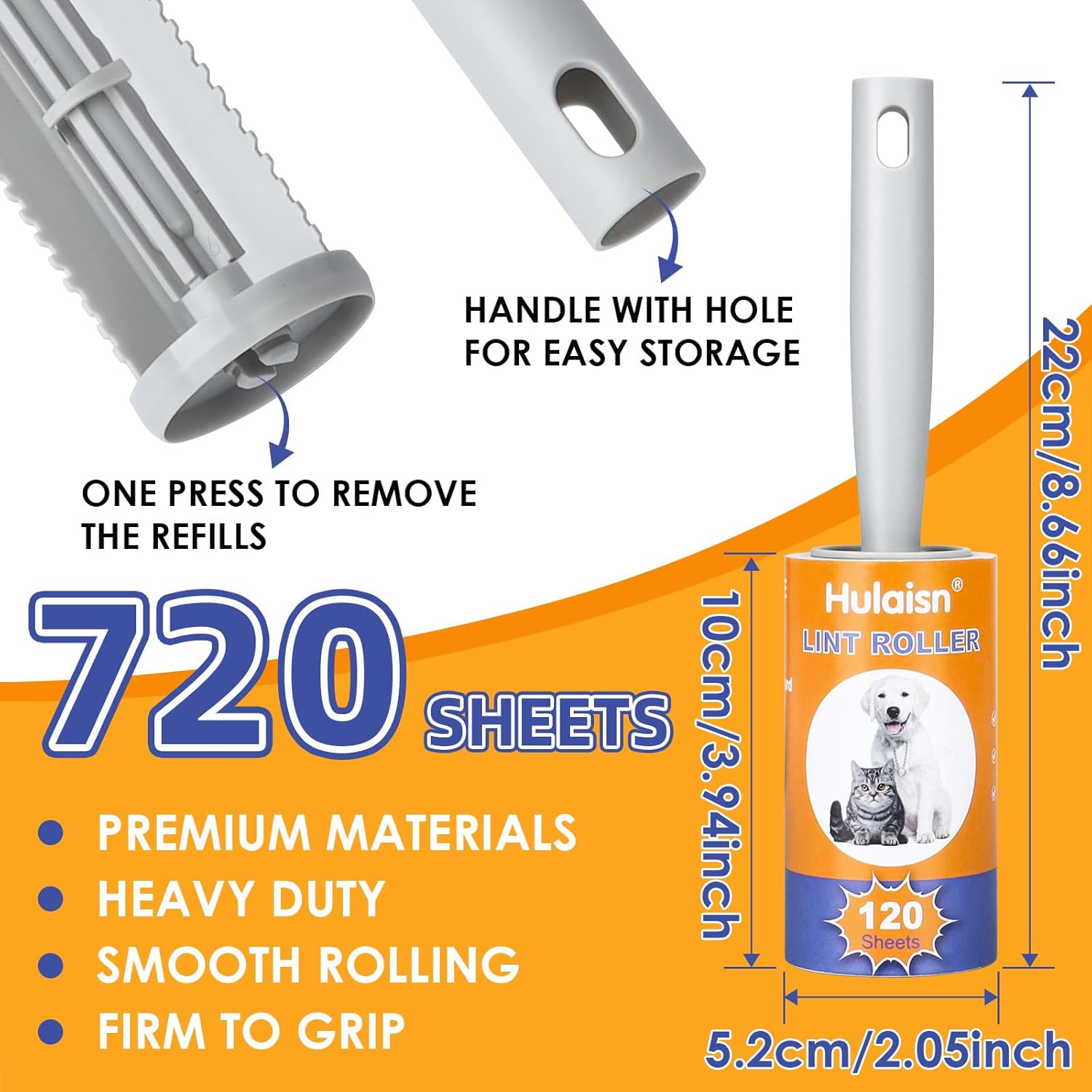 Lint Roller for Pet Hair, Extra Sticky Roller 720 Sheets, Portable Lint Remover, Sticky Lint for Clothes, Couch, Clothes Furniture and Carpet, Dog,Cat, Animal Fur Remover image number 6