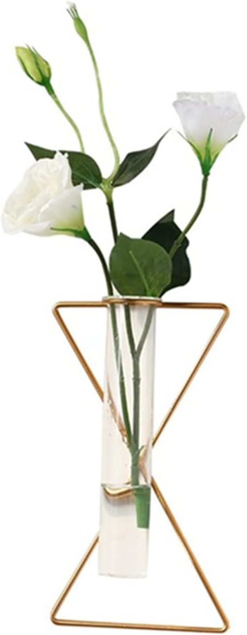 2 Pack Nordic Wall Vase Hanging Geometric Gold Flower Vase Wall Mount Metal Frame Vases Hydroponic Glass Bud Vase Decor for Home Wedding Farmhouse