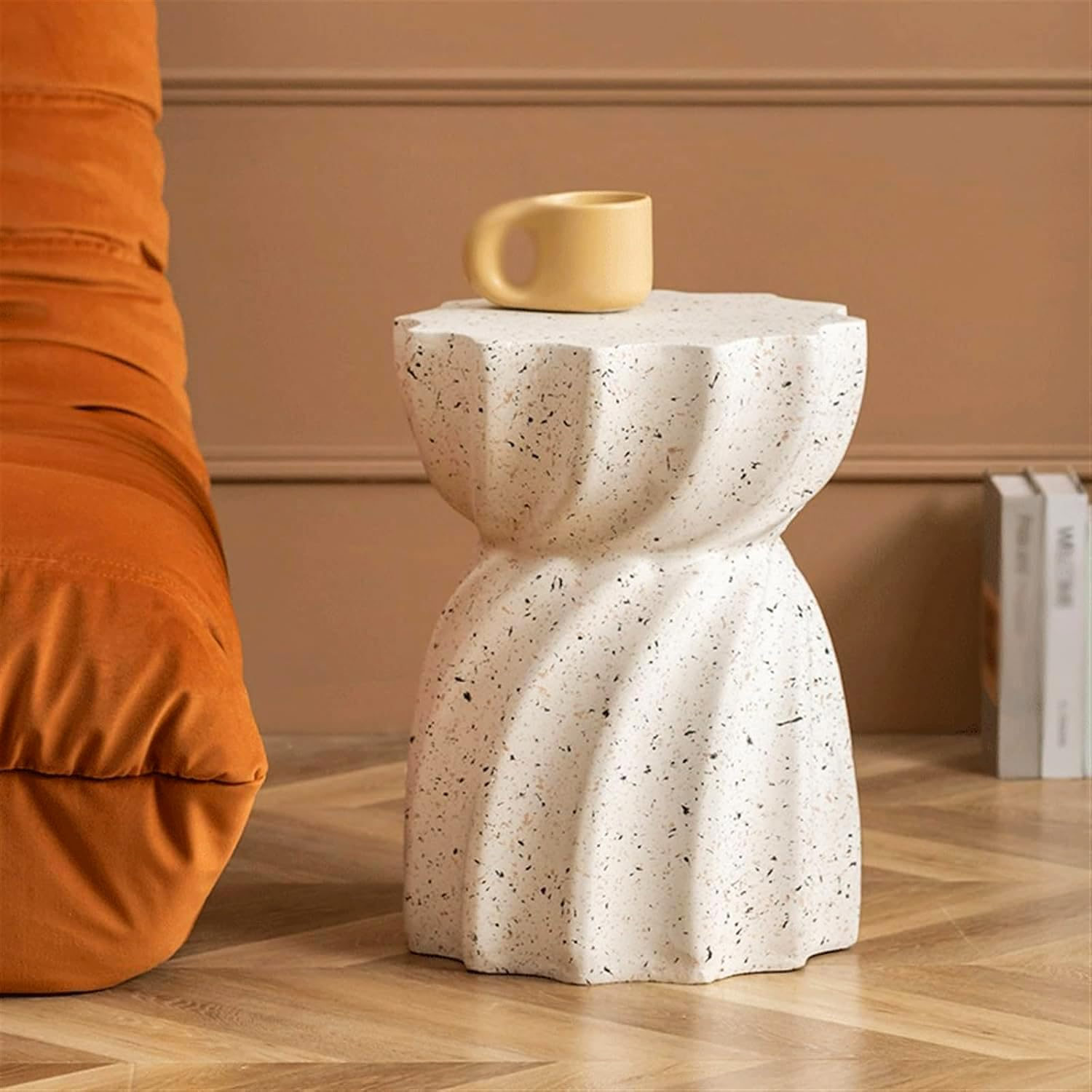 BRMM MIA Modern Decorative Garden Side Table Heavy Duty Patio Sturdy Faux Terrazzo Garden Side Table Planter Stand for Indoor Covered Outdoor, 17.75" H, White (Style 2) image number 6