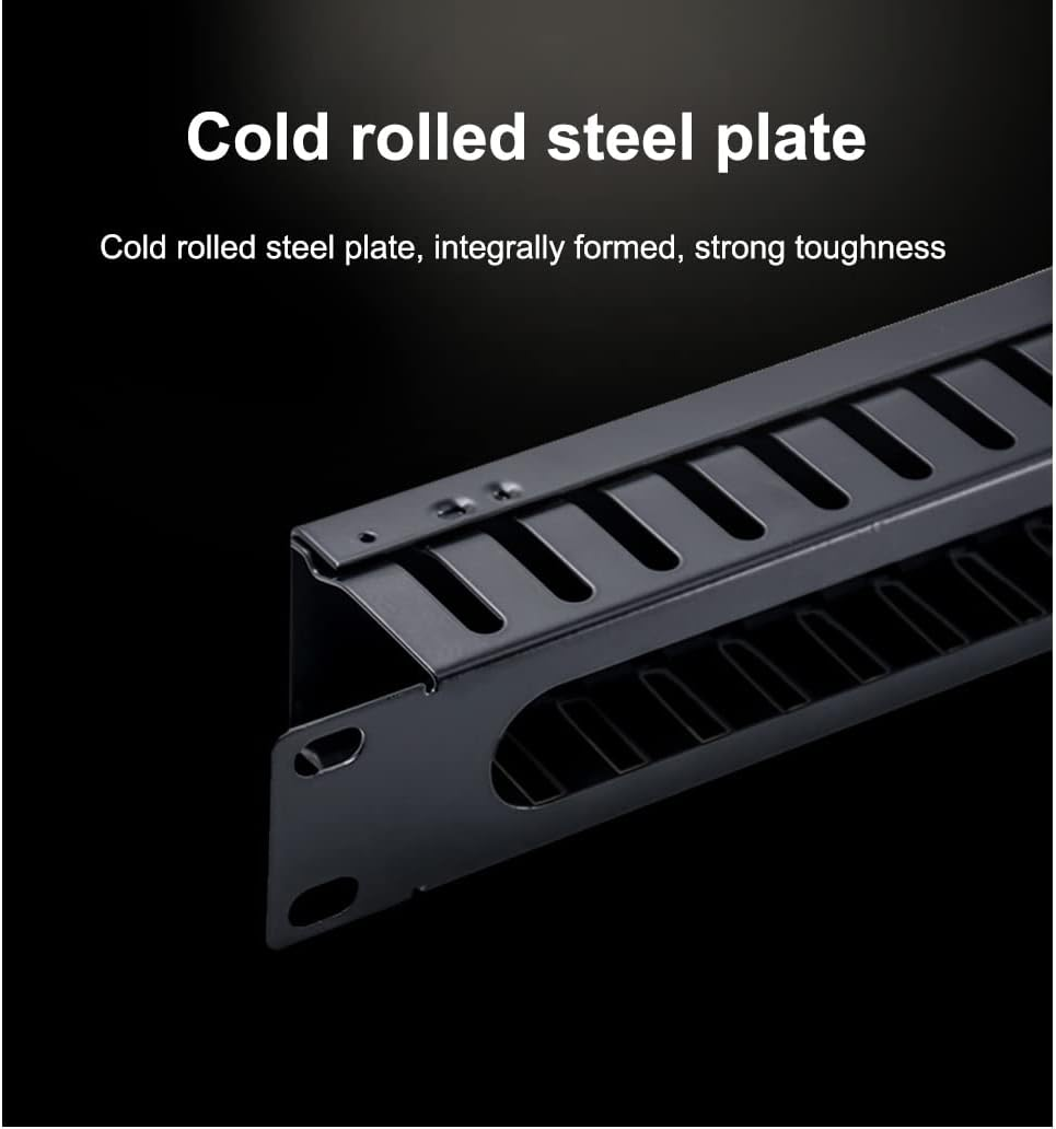 1U Cable Management Rack with Mounting Screws, 24 Slot/48 Port Metal Finger Duct Wire Organizer with Cover image number 6