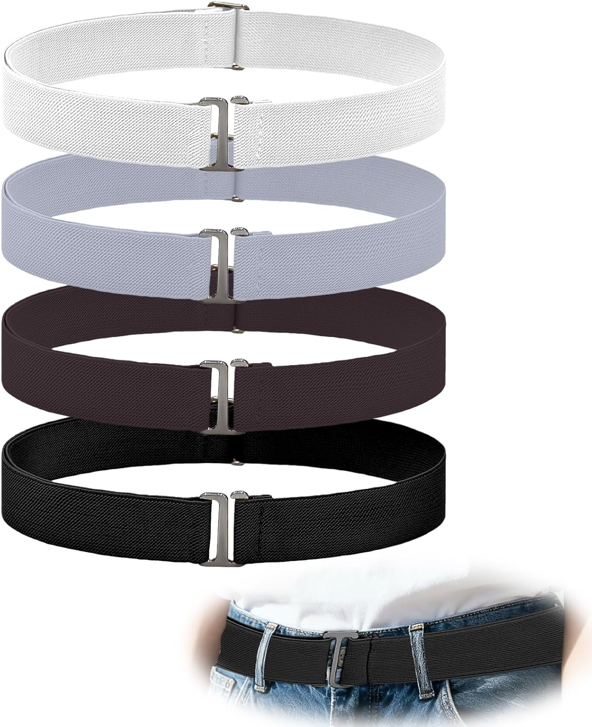 Teccfly No Show Stretch Belt for Women,Invisible Belt,Elastic Adjustable Sweater Tuck Band for Jeans Pants Dresses, 100X3Cm image number 3