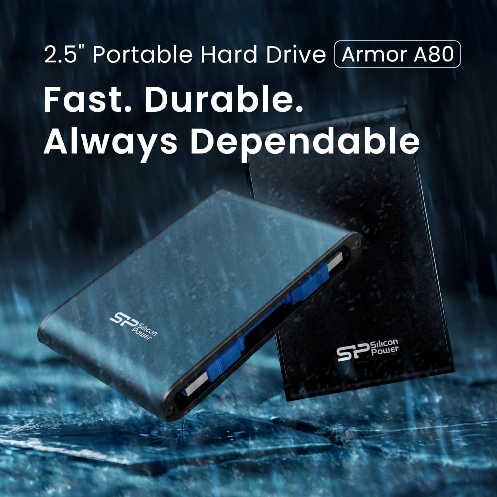 Silicon Power Armor A80 1TB Rugged External Hard Drive, Military-Grade Metal Enclosure Shockproof Water-Resistant USB 3.0 Portable HDD for PC Mac Laptop Computer - Black image number 6