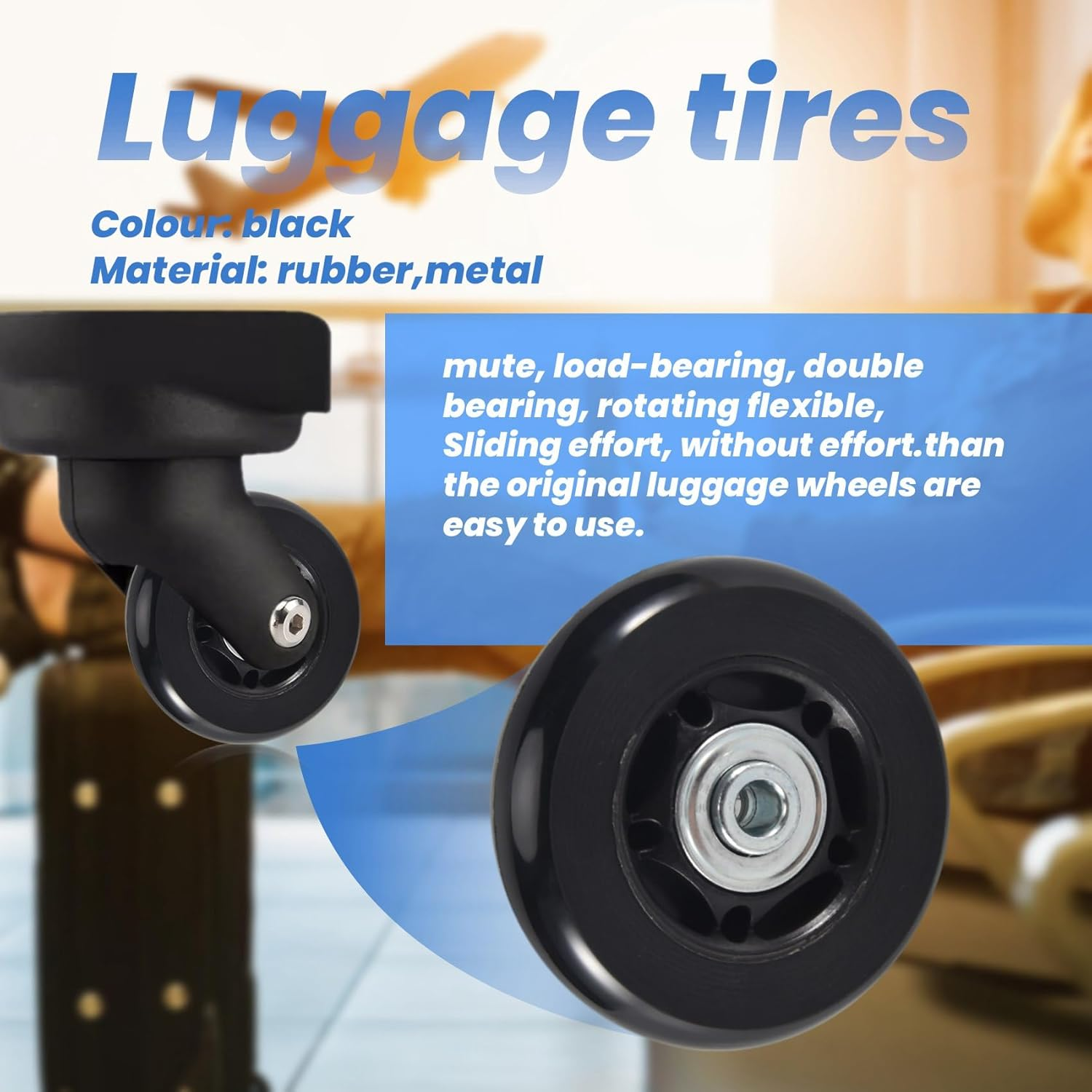 Tuperoymse 2 Set Luggage Suitcase Replacement Wheels Axles Rubber Deluxe Repair OD 64Mm New image number 2