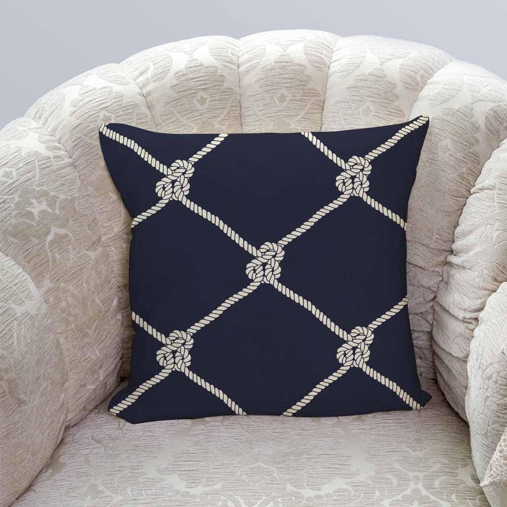 IBILIU Throw Pillow Covers Nautical Rope Pattern Endless Navy with White Fishing Net and Marine Knots on Dark Blue Trendy Maritime Style Pillow Case 18X18 Inches image number 2