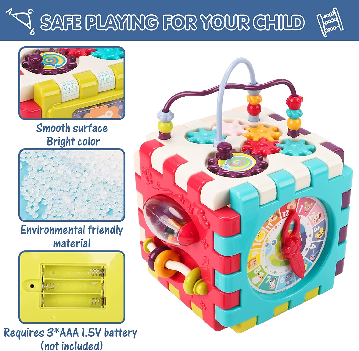 Qizebaby Baby Toys 12 to 18 Months 11-In-1 Activity Cube,Busy Learning Baby Musical Toy with Shape Sorter Toys，Kid Montessori Gifts for Toddler Boys Girls 1 2 3 Years Olds image number 5