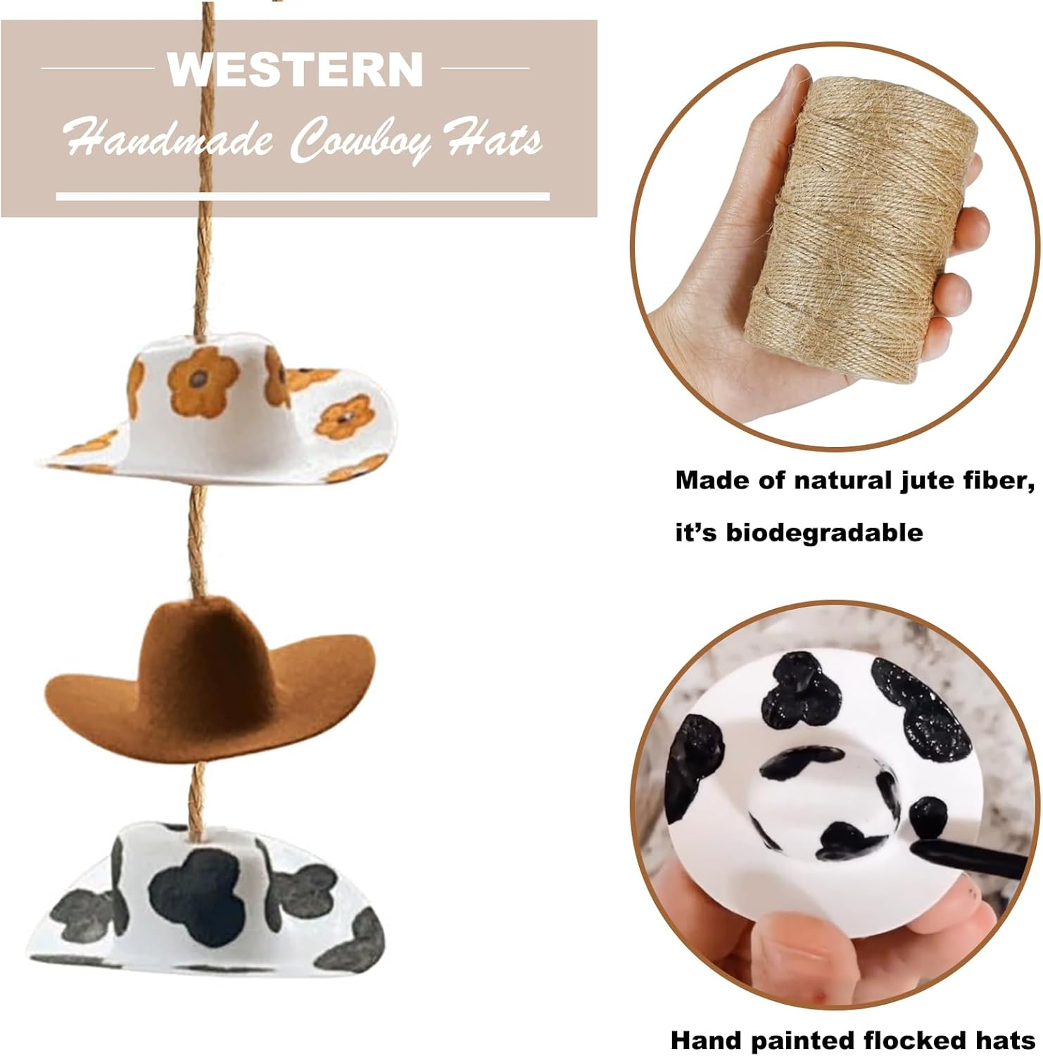 Cowboy Hat Car Charm,Country Rear View Mirror Hanging Accessories,Sunflower Cowgirl Hat Cow Print Car Decor,Cute Handmade Felt Mini Hat Ornament Pendent for Women Girls (Flower) image number 2