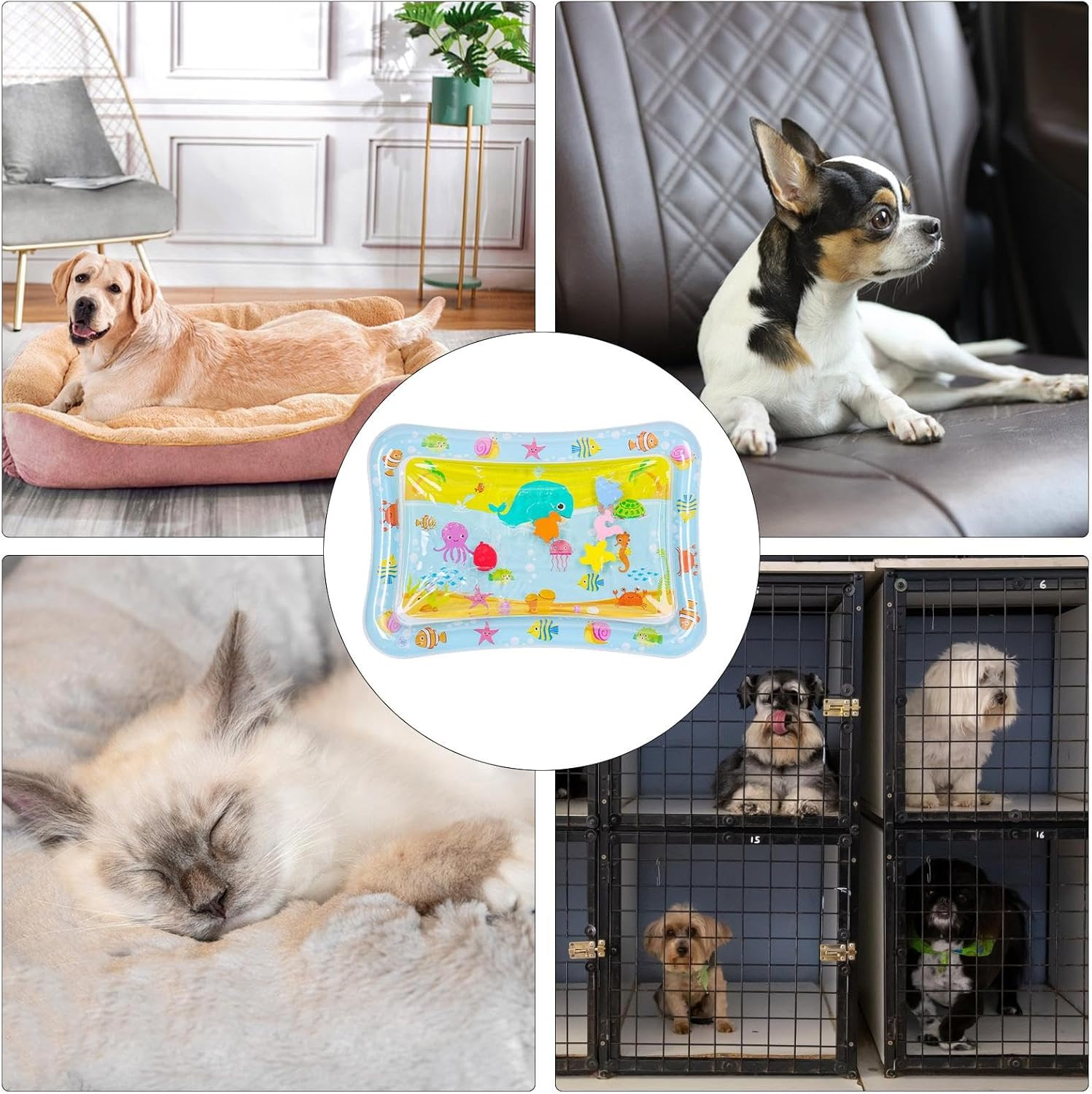 Sensory Water Mat for Cats, Tummy Time Water Mat Cat Sensory Toy, Water Sensory Playmat for Cats, Thickened Sensory Water Mat, Inflatable Water Mat Toy for Pets and Kids - Island Style image number 2