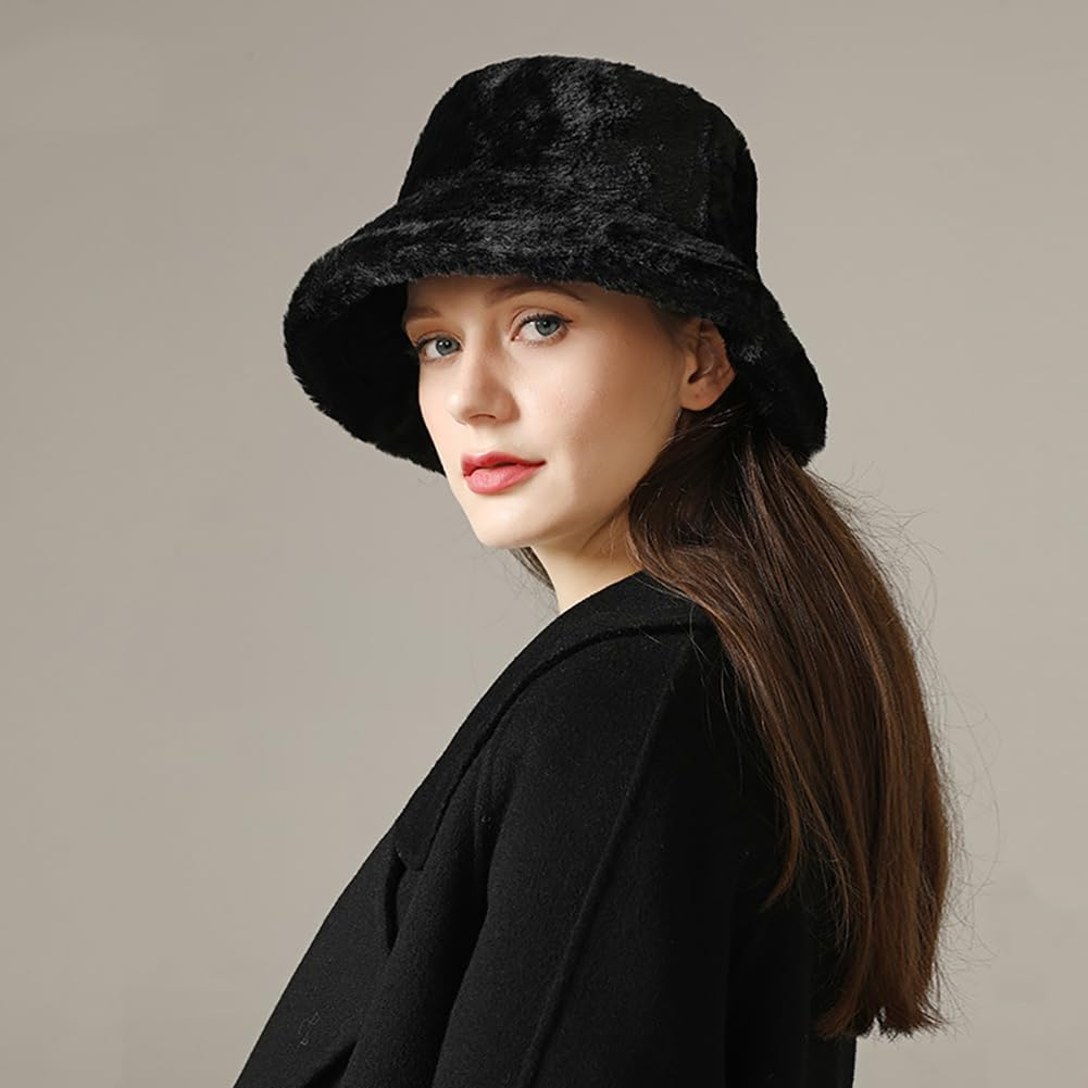 XYIYI Furry Bucket Hat Fluffy Winter Warmer Fisherman Cap for Women image number 1