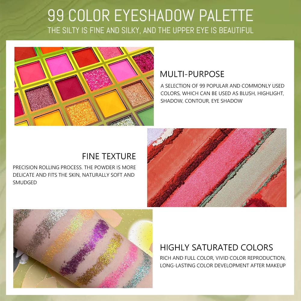 99 Colors Eyeshadow Palette, Big Colorful Eyeshadow Palette, Professional Matte Glitter Makeup Pallet, Raibow Powder Long Lasting Eye Shadow image number 1