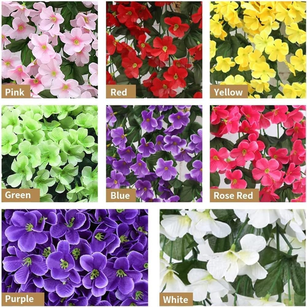 JLHOUSE AU7041-3 Fake Hanging Flower Plants Colorful Orchid Flower Bouquet 2 Pack Artificial Hanging Violets Flowers for Wall Home Room Garden Wedding Indoor Outdoor Summer Decoration (Pink)