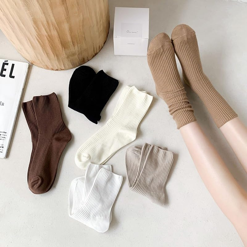Womens Cute Crew Socks Casual Athletic Aesthetic Socks Neutral Cotton Socks for Solid Color Stretch Socks for Girls - Black image number 3