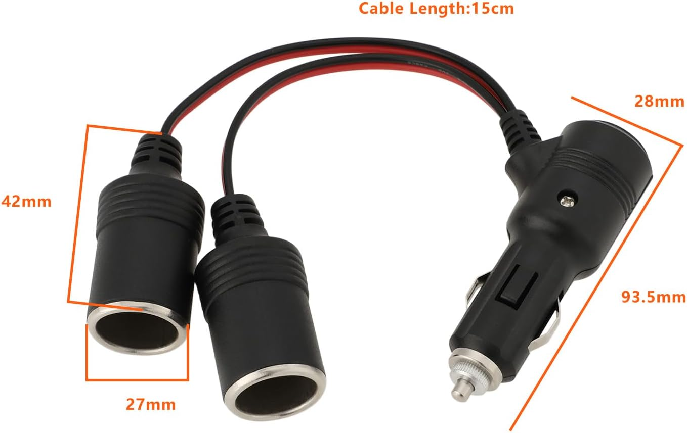 OTOTEC 2Pcs 12 V/24 V 1 to 2 Car Cigarette Lighter Socket Splitter Adapter with Switch Indicator Light 15CM 19AWG Extension Cable for Car, Truck, Caravans