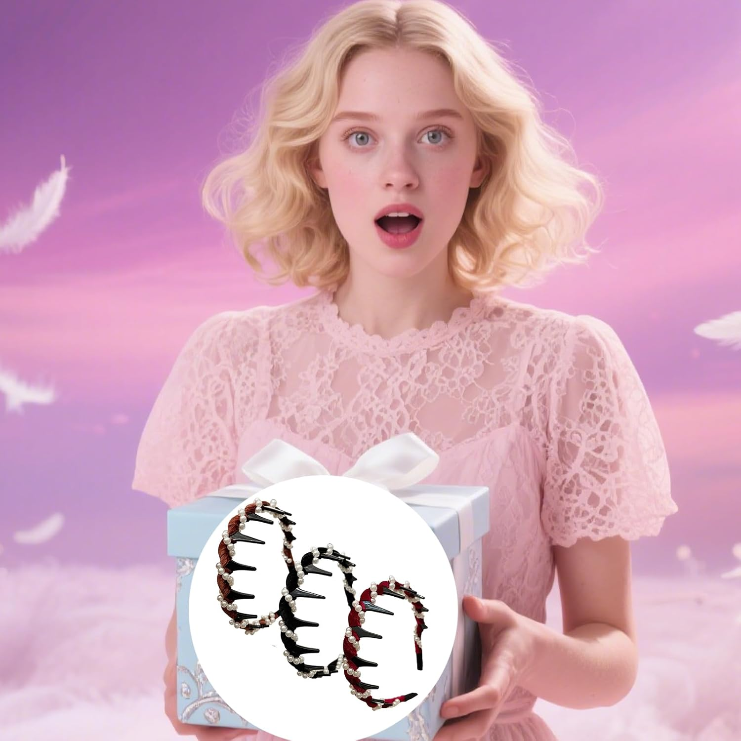 Pack of 3 Vintage High Cranium Artificial Pearl Hairband, Headband Beads for Women, Elegant Headband for Weddings and Special Occasions, Comfortable Design for Daily Use image number 1