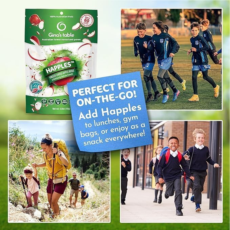 Gina&rsquo;S Table Happles &ndash; Freeze-Dried Apple Fruit Crisps (Just Apple) &ndash; Healthy, Low-Calorie Snack for Kids & Adults &ndash; 10 Pack (18G Each) &ndash; All-Natural, No Added Sugar, Gluten-Free image number 2