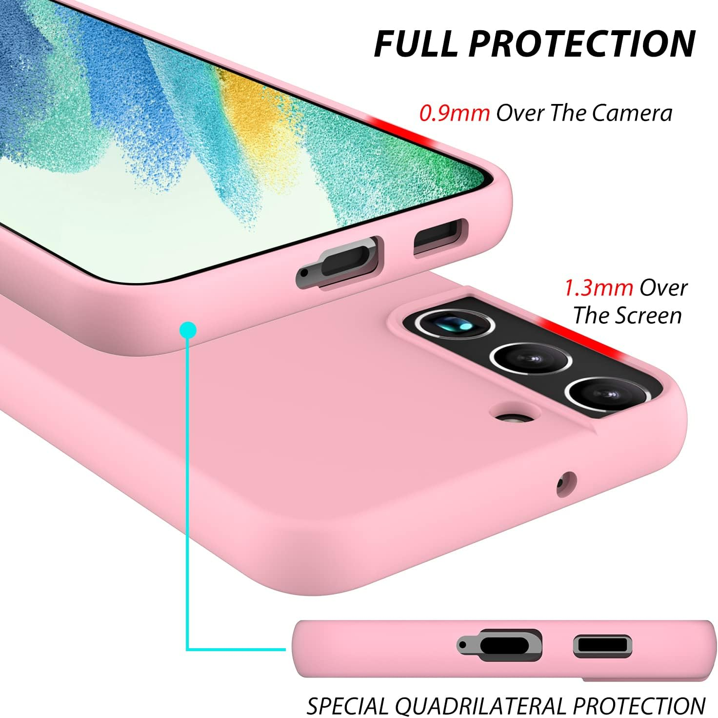 ZUSLAB Galaxy S22 Case 5G Nano Silicone Shockproof Gel Rubber Bumper Protective Cover - Pink - Navy image number 5