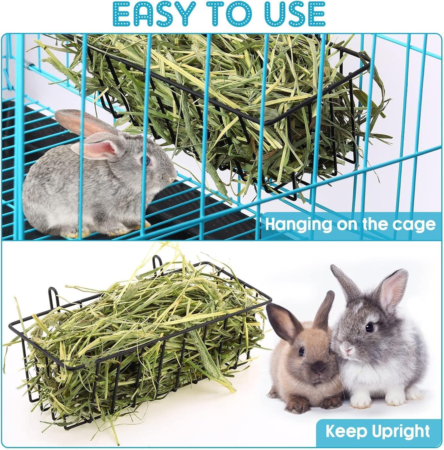 Rabbits Hay Feeder, 2Pcs Rabbits Feeder Racks, Metal Rack Hay Holder, Hanging Racks Bunny Feeder with Hooks, for Guinea Pigs Small Animals Grass Rack 9.1X3.9X2.9In image number 5