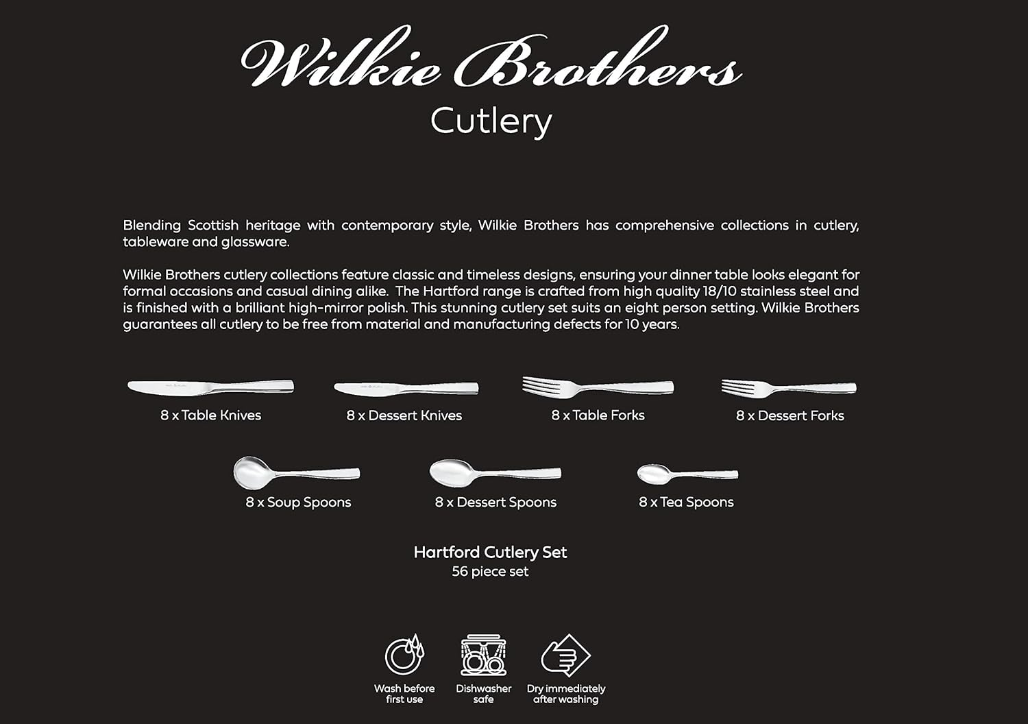 Wilkie Brothers Hartford 56-Piece 18/10 Stainless Steel Cutlery Set image number 3