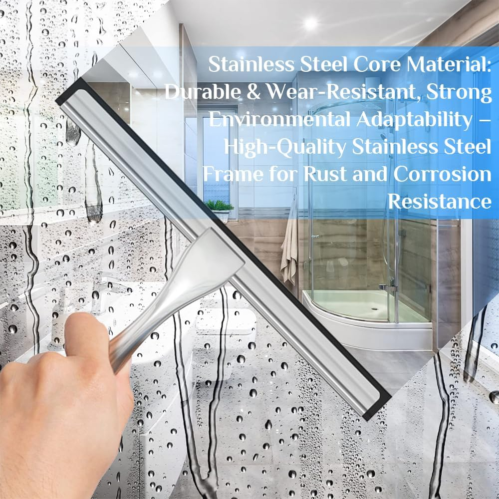 Stainless Steel Shower Squeegee,With Hook,12-Inch Shower Squeegee,All-Purpose Window Cleaner,Practical Cleaning Scraper,For Home Bathroom Kitchen