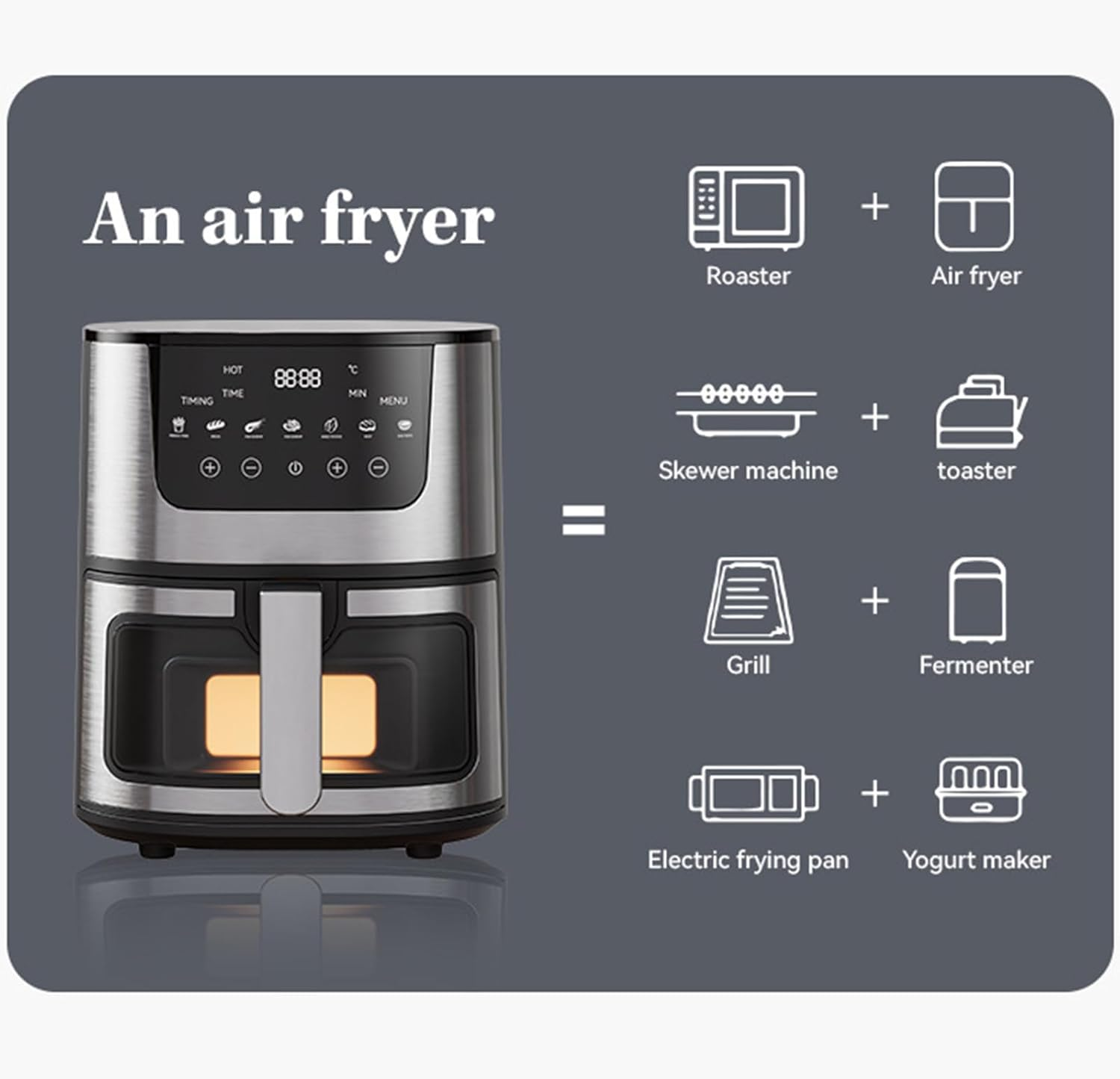 Enliansgo Air Fryer &ndash; 7L Airfryer for Quick & Easy Meals in Minutes, Air Fry, Roast, Reheat, Dehydrate, Air Crisp Technology, Touchscreen Controls with 7 Presets, Nonstick Basket image number 3