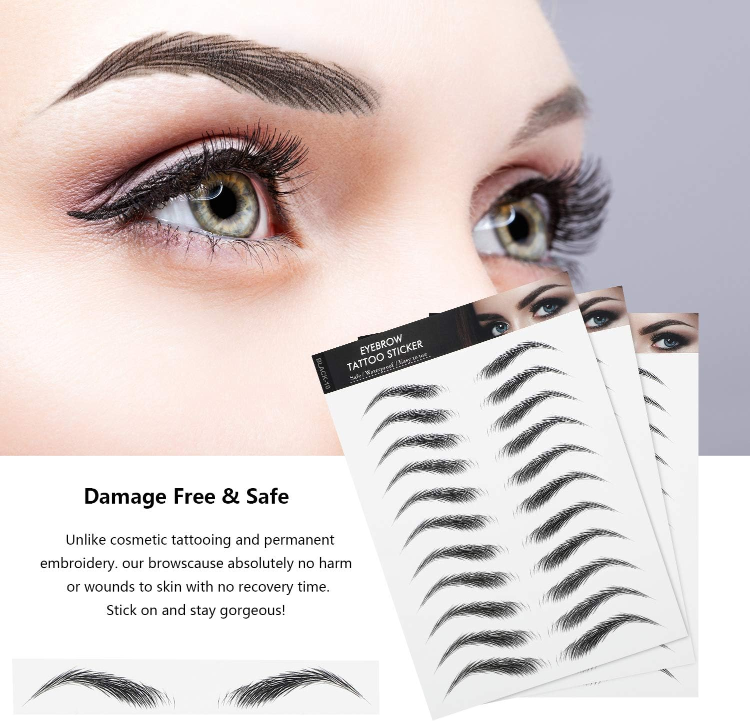 Maitys 12 Sheets 108 Pairs 4D Hair like Waterproof Eyebrow Tattoos Stickers Temporary Transfer Brows Decal Peel off Fake Eyebrow Sticker Instant Authentic Brow Decal for Women(Classic Style) image number 5