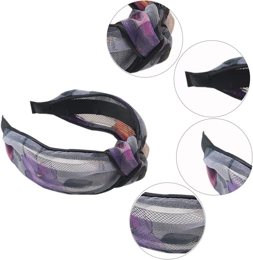 3 X Wide Headband, French Bow Knot Hair Hoop, Fabric, Non-Slip Headwear, Elastic Twist Hair Accessories, Alice Hair Bands for Women, UK (Flower2Vde) image number 5