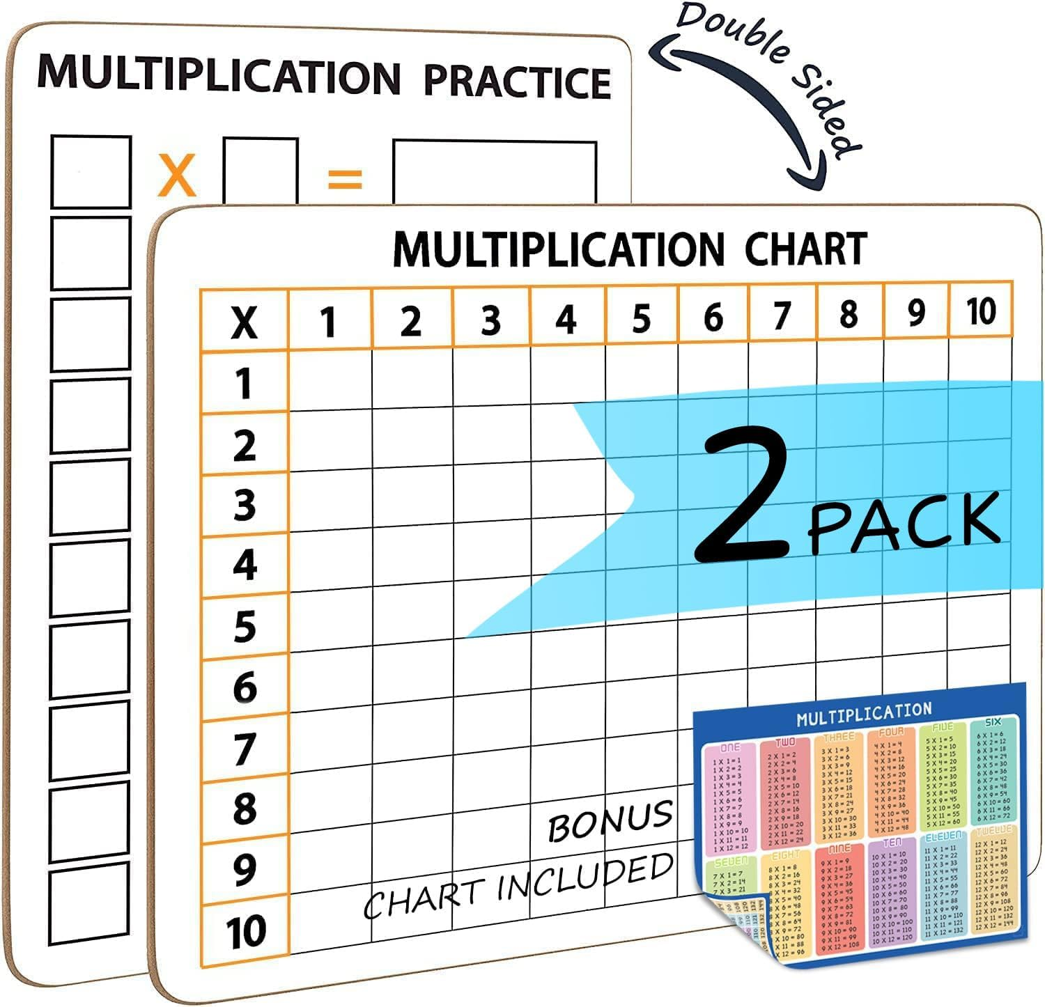 2 Pack Dry Erase Multiplication Chart Whiteboard 9" X 12" Multiplication Table L Double Sided Times Table Math Manipulatives White Board for Kids Students, Classroom and Home, Mini Whiteboard Lapboard image number 4