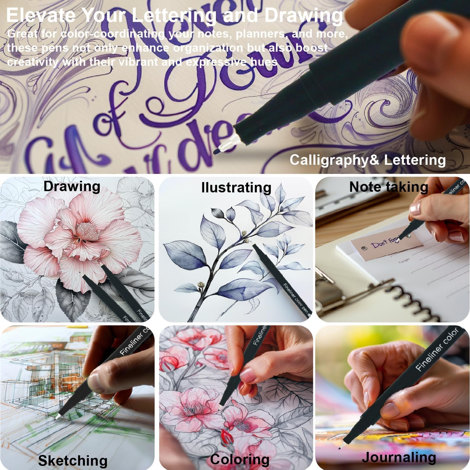 Fineliner Pens, Set of 24 Fineliners, 0.4 Mm Tips Fine Point Markers, Assorted Art Pens, Water-Based Fine Tip Markers for Drawing, Sketching, Journaling and Calligraphy image number 5