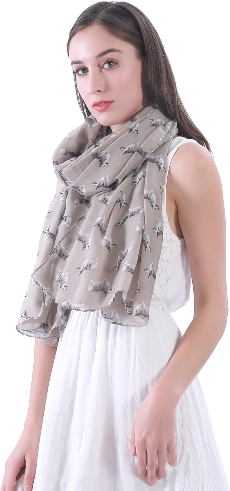 Lina & Lily Pembroke Welsh Corgi Dog Print Women'S Scarf Shawl Wrap Lightweight - Khaki image number 2