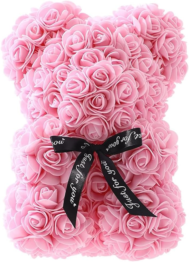 Flowers Rose Bear,Handmade Diype Flower Bears,Mothers Day for Mom Grandma on Mothers, Everlasting Flower for Window Display,For Mother'S Day,25X16X16 CM (Red)