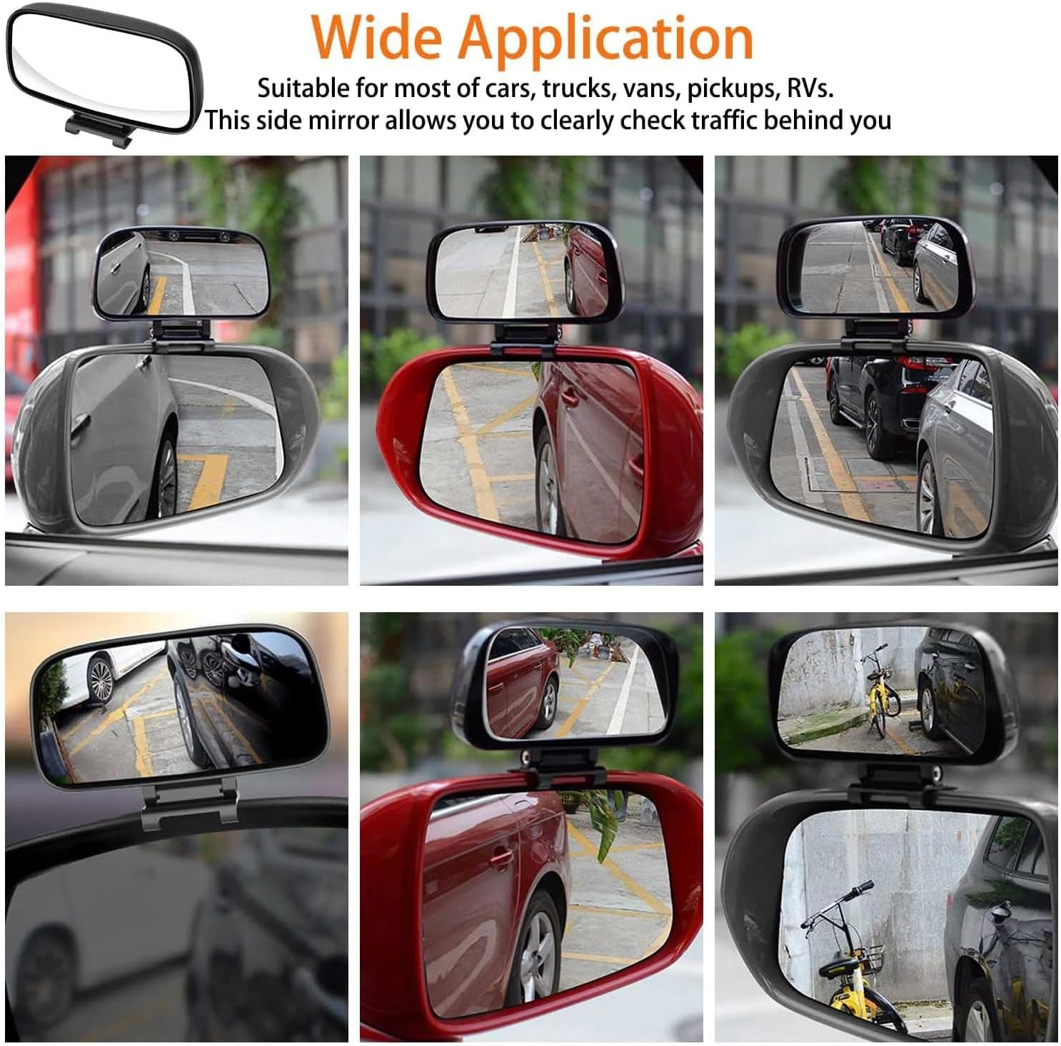 YUENTOEN Blind Spot Mirror, Side Mirror Wide Angle Mirror, HD Glass Convex 360 Degree Rotation Car Rear Auxiliary Mirror with Adjustable Sticker Automotive Exterior Accessories for Cars SUV Trucks image number 5