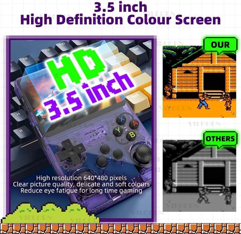 R36S 3.5 Inch Retro Gaming Console, 21000+ Games Retro Handheld Game Console, Video Game Console with Dual Stylem Linux/Garlic Supports & Dual 3D Joysticks -128G -Purple image number 2