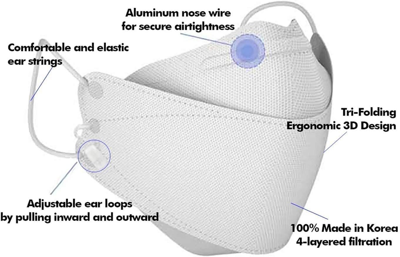 [10 Packs] KF94 KIDS Face Mask Made in Korea Respirator Protective Disposable Dust Covers (Children, Youth) Clean Top 크린탑 Individual Package (White) image number 1