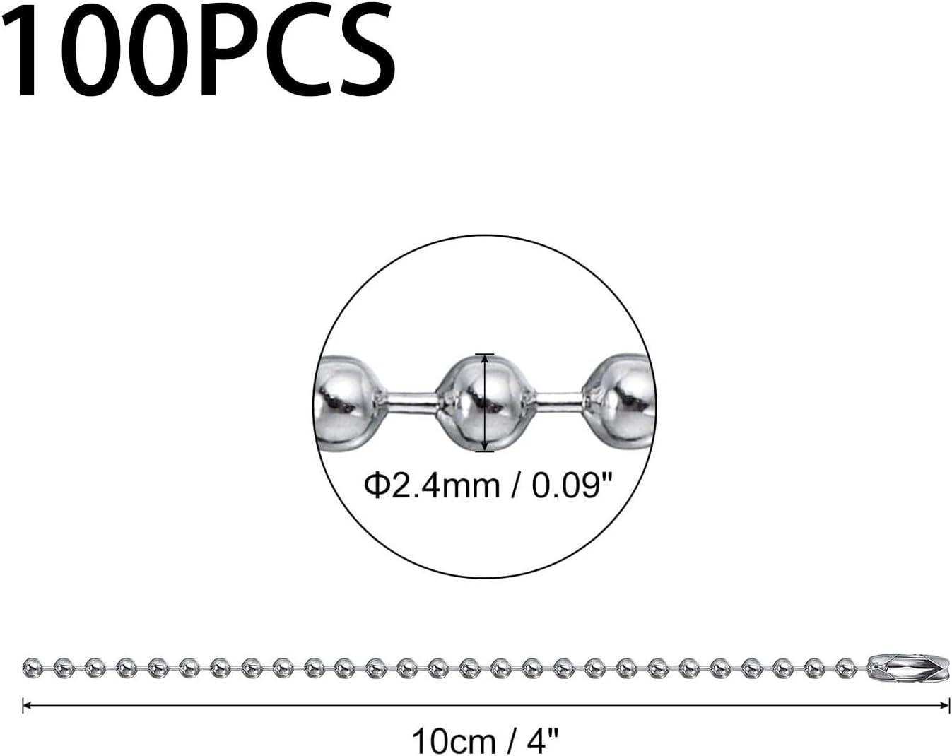 Pack of 100 Metal Bead Ball Chains with Connector,10Cm Long 2.4Mm Diameter Adjustable Steel Ball Circles Connector Clasp,Stainless Steel Dog Tag Necklace Chains,Beaded Key Circles for Jewelry Making Supplies Necklace Earring Bracelet Findings DIY Craft Accessories image number 2