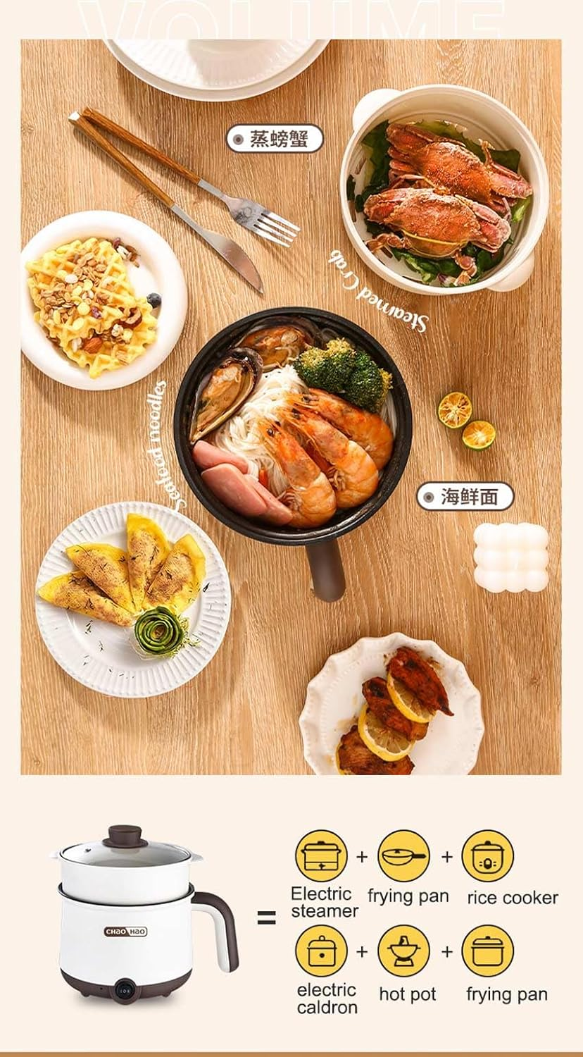 Electric Hot Pot:1.8L Ramen Cooker,Dual Power Mini Portable Multi-Functional Lazy Pot for Pasta,Noodles,Egg,Soup, Non-Stick Noodle Cooker with Boil Dry Protection for Dorm,Office image number 4
