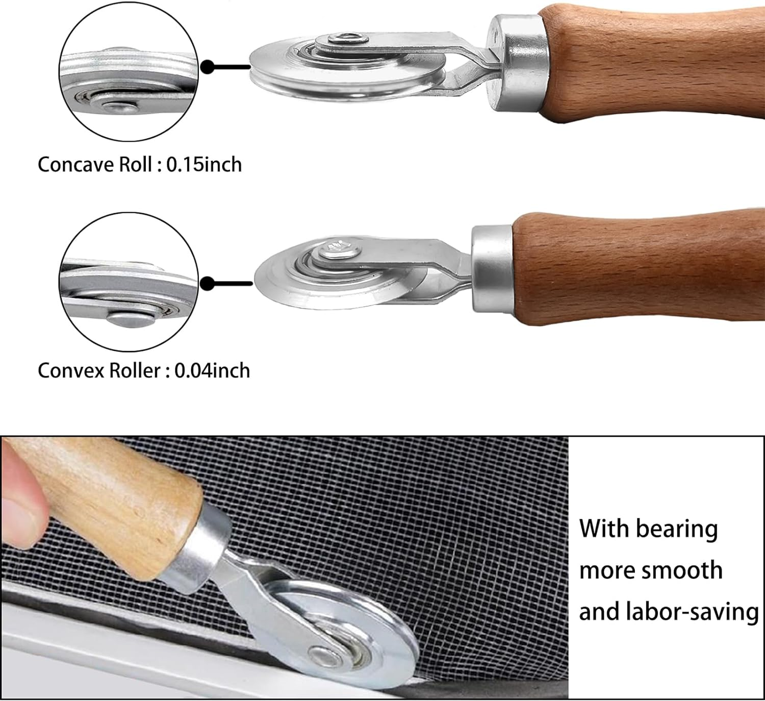 BAYTORY 3Pcs Screen Tool, Window Screen Spline Roller Tool with Wooden Handle and Steel/Nylon Bearing Wheels, Mesh Screen Door Repair Kit Easy to Use image number 1